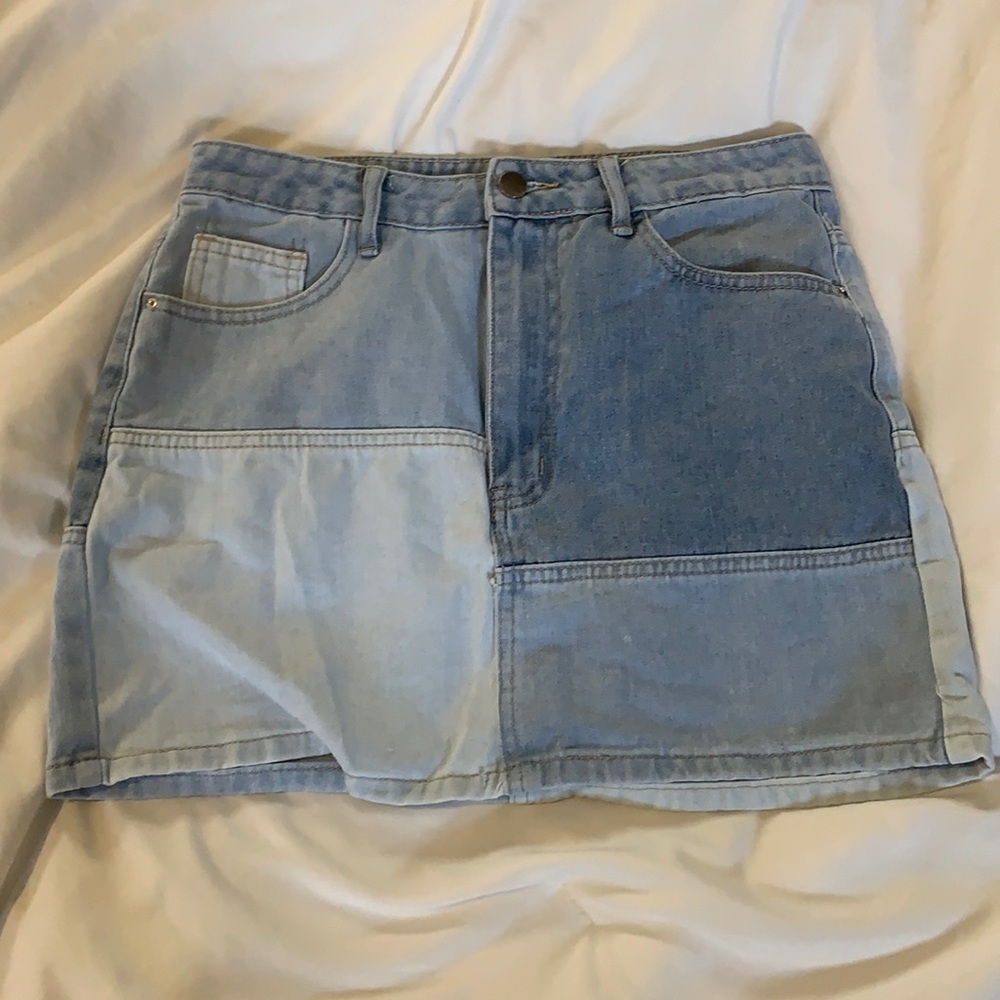 Denim patchwork mini skirt